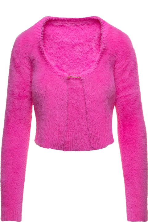'la Maille Neve Manches Long' Fuchsia Fluffy Cardigan With Charm Logo Woman Jacquemus