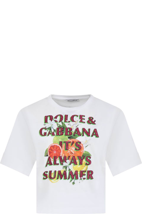 Dolce & Gabbana Sale for Kids Dolce & Gabbana White T-shirt For Girl With Multicolor Print