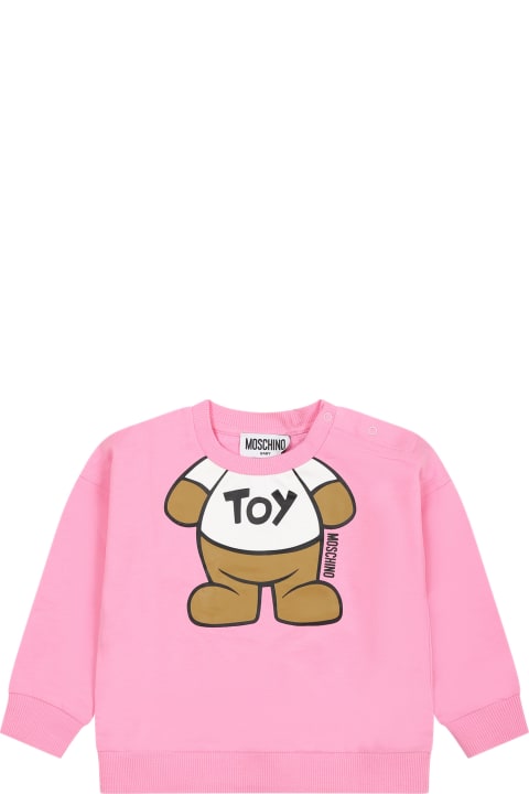 Fashion for Baby Girls Moschino Pink Sweatshirt For Baby Girl With Teddy Bear