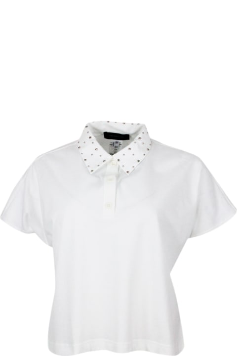Fabiana Filippi Topwear for Women Fabiana Filippi 3-button Short-sleeved Cotton Jersey Polo Shirt Embellished With Studs On The Collar