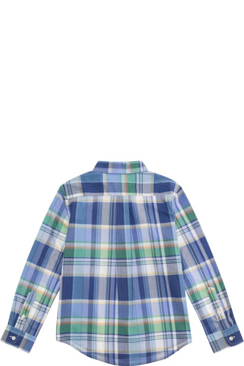 Polo Ralph Lauren for Kids Polo Ralph Lauren White/blue/green All-over Checkered Pattern Shirt In Cotton Boy