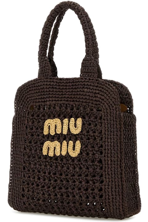 Totes for Women Miu Miu Brown Raffia Shopping Bag