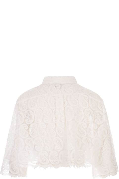 Giambattista Valli ملابس علوية لـ السيدات Giambattista Valli Ivory Paisley Macramé Crop Shirt