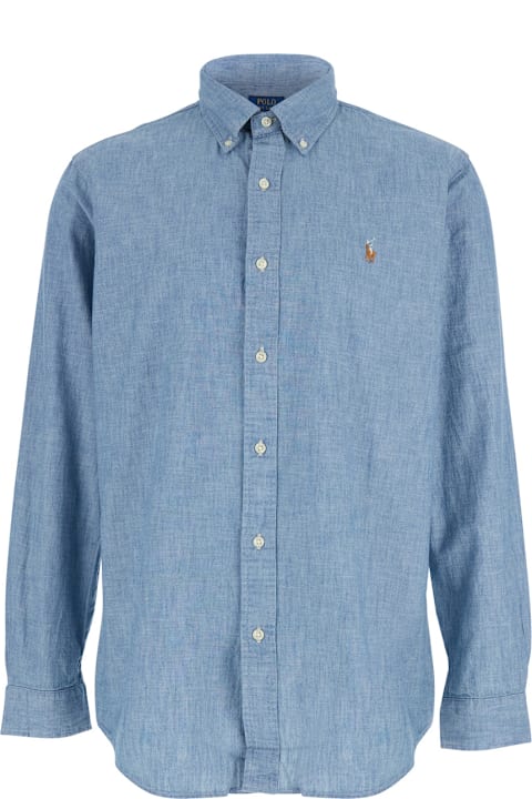 Homeware Ralph Lauren Light-blue Shirt With Cavallino Embroidery On The Front In Cotton Man