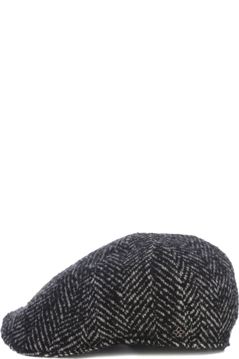 Tagliatore Hats for Men Tagliatore Herringbone Patterned Logo Plaque Cap