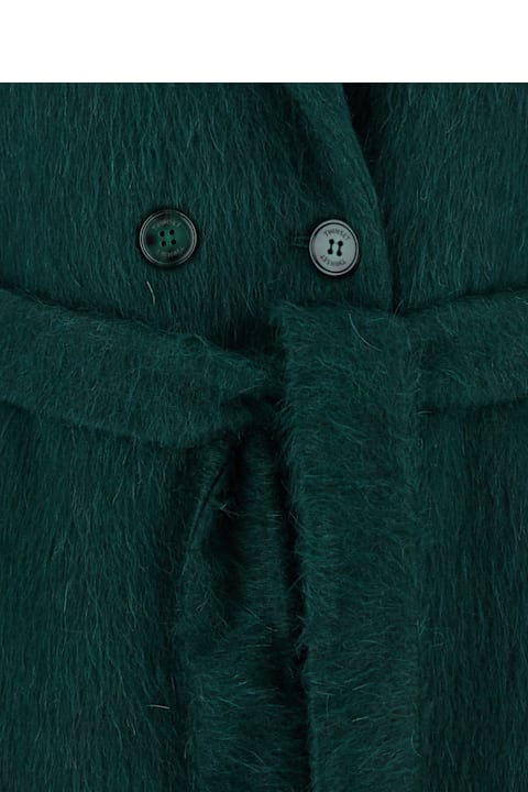 TwinSet for Kids TwinSet Green Double-breasted Coat With Notched Revers And Belt On The Front In Wool Blend Woman
