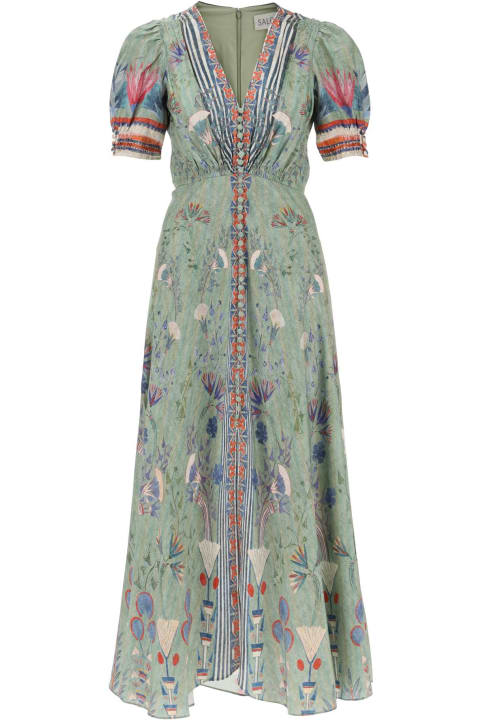 Fashion for Women Saloni 'lea' Long Dress In Printed Silk