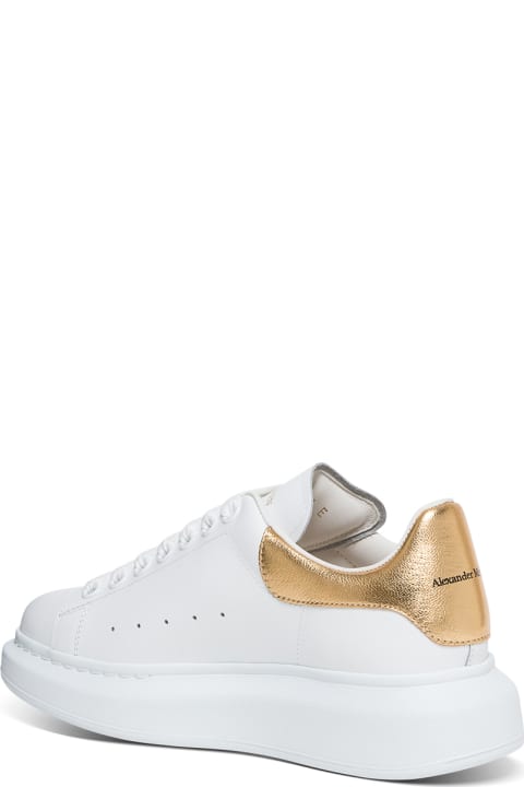 Oversize White Leather Sneakers With Gold Colored Heel Tab