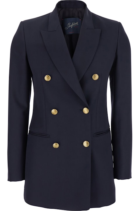 The Seafarer for Men The Seafarer 'betty' Blue Jacket With Shoulder Pads And Metallic Buttons In Virgin Wool Woman