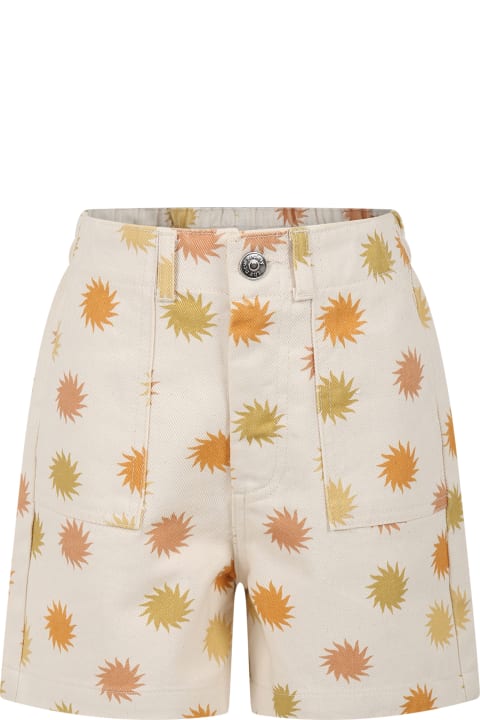 Beige Shorts For Kids With Sun Print