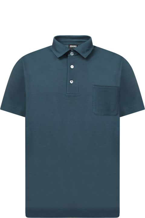 メンズ Zegnaのトップス Zegna Teal Blue Piquet Polo Shirt