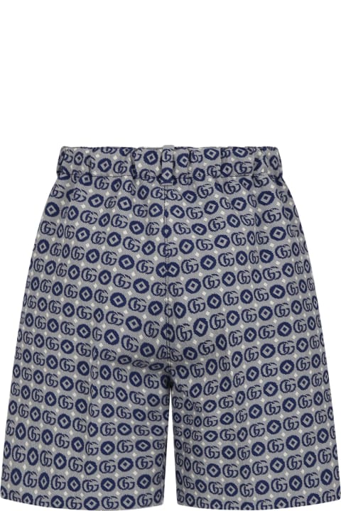 Gucci for Kids Gucci Blue Shorts For Boy With Geometric Pattern And All-over Gg