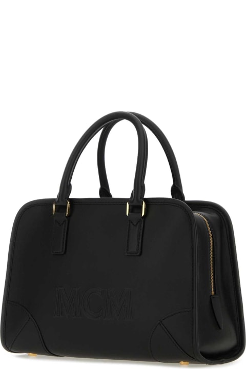 Totes for Men MCM Black Leather Aren Boston Medium Handbag