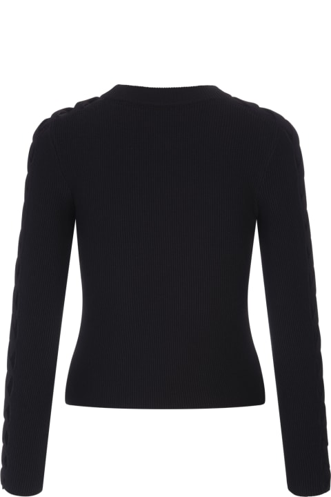 Woman Black Long Sleeve Perforated Top