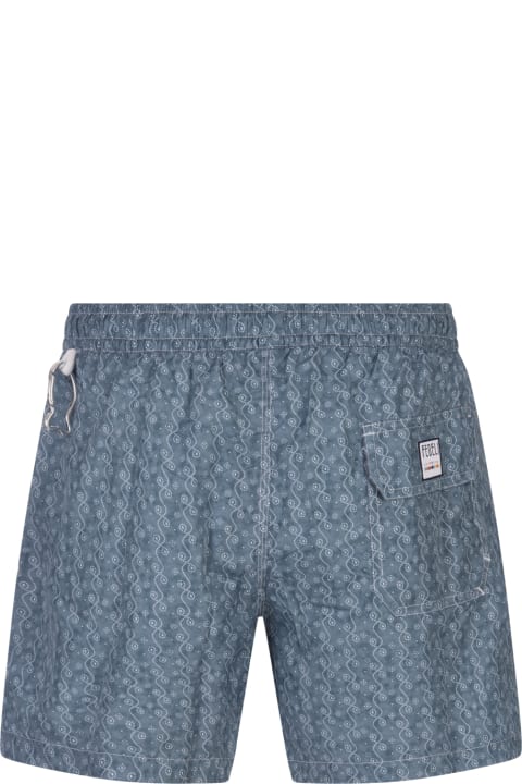 Swimwear for Men Fedeli Ocean Blue Swim Shorts With Micro Pattern