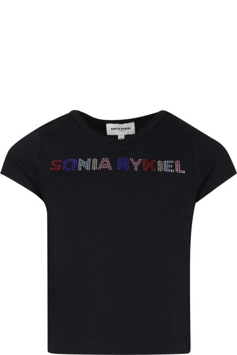 Rykiel Enfantのガールズ Rykiel Enfant Black T-shirt For Girl With Logo