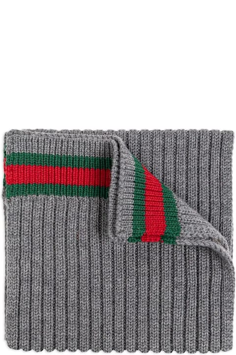 Gucci for Boys Gucci Grey Wool Scarf With Web Ribbon