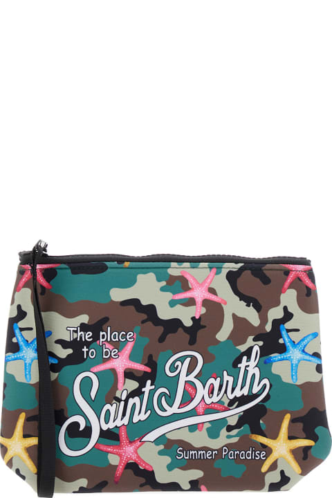 Accessories & Gifts for Girls MC2 Saint Barth 'aline' Multicolor Camouflage Pochette With Logo Print In Scuba Fabric Girl