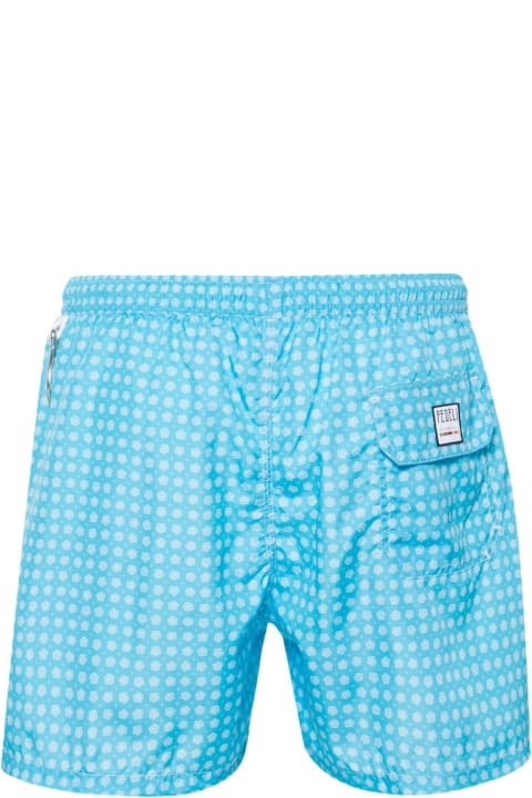 Fedeli Men Fedeli Light Blue Swim Shorts With Micro Flower Pattern