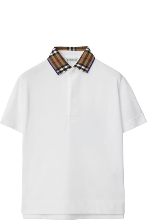 Burberry T-Shirts & Polo Shirts for Boys Burberry 'johanne' White Polo Shirt With Check Motif Collar In Cotton Boy
