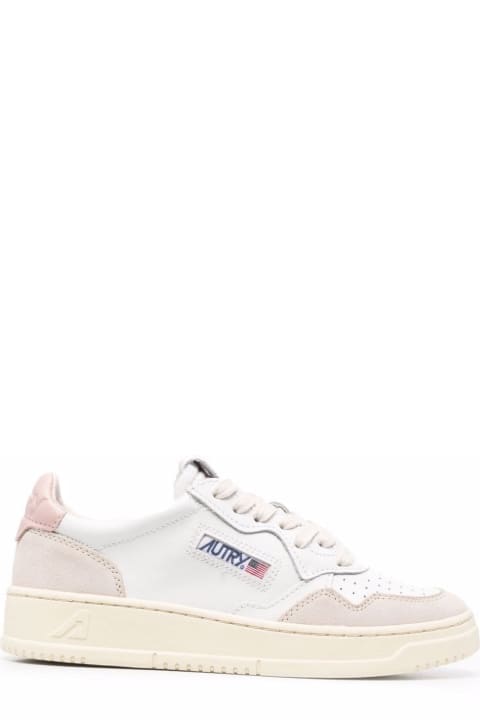 Homeware Autry 'medalist' White Low Top Sneakers With Blue Suede Details In Leather Woman