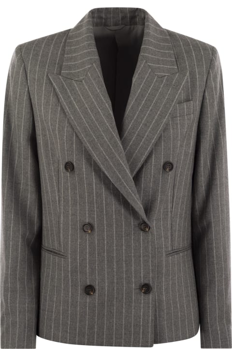 Coats & Jackets for Women Brunello Cucinelli Virgin Wool Mouliné Pinstripe Jacket With Beadwork