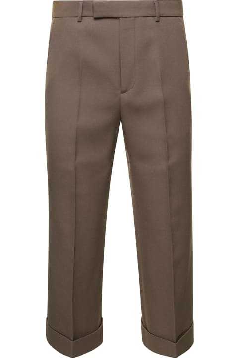 Gucci Clothing for Men Gucci Beige Textured Gabardine Cropped Trousers In Wool Man