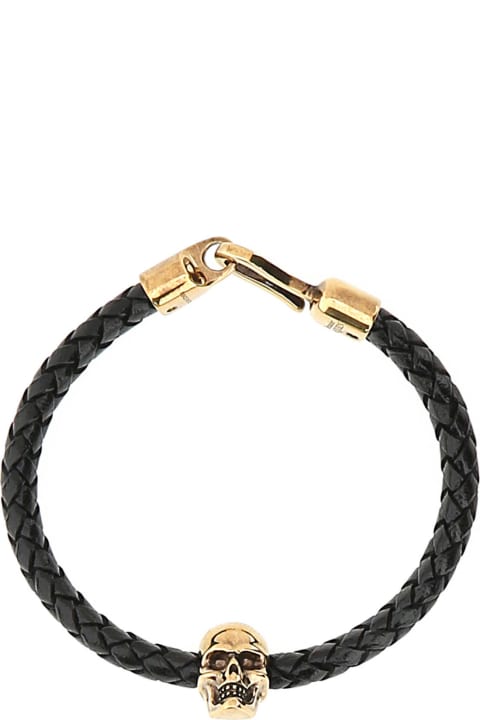メンズ Alexander McQueenのジュエリー Alexander McQueen Black Leather Bracelet