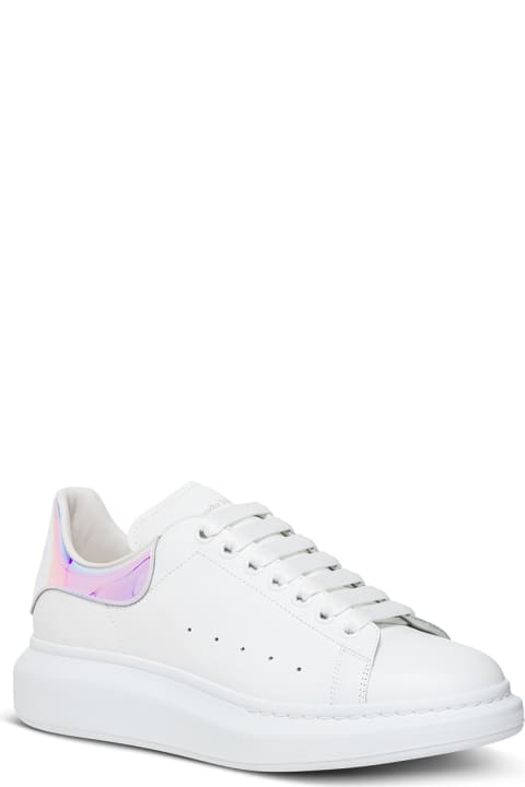 Alexander Mcqueen Woman's Oversize  White Leather Sneaker S With Contrasting Heel Tab