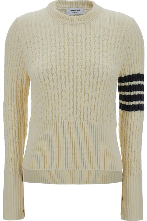 Thom Browne Topwear for Women Thom Browne Beige Knit Pullover With 4 Bar Detail In Wool Woman