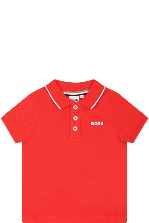 ベビーガールズ トップス Hugo Boss Red Polo Shirt For Baby Boy With Logo