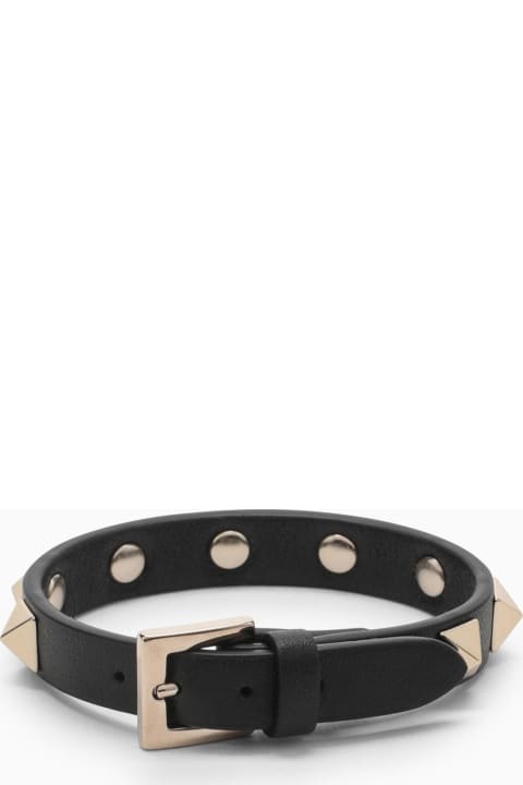 Accessories for Women Valentino Garavani Leather Bracelet With Gold Studs