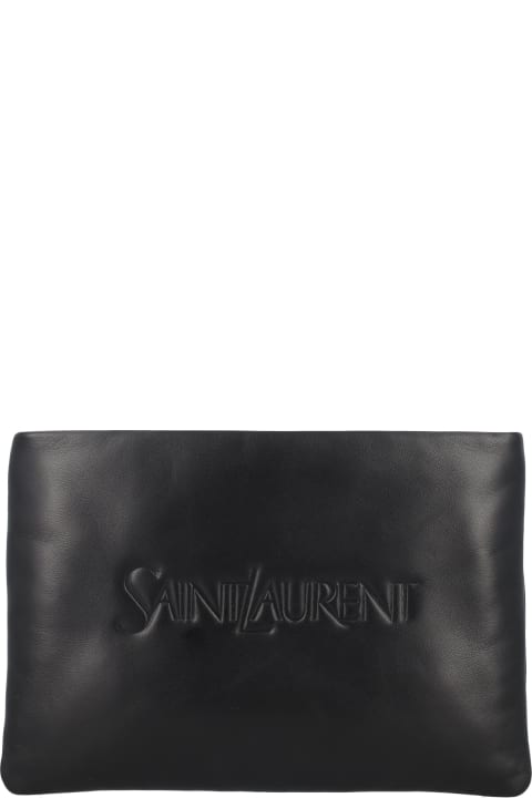 Bags Sale for Men Saint Laurent Padded Leather Clutch Bag With Logo