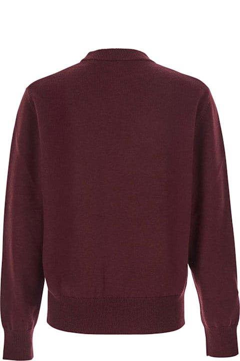 Homeware Sunflower Bordeaux Crew Neck Sweater With Dropped Shoulder In Wool Blend Man