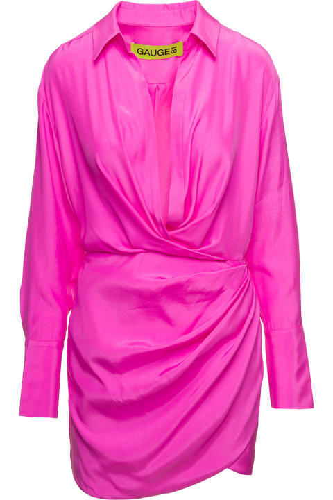 Fashion for Women GAUGE81 'naha' Draped Shirt Mini Hot Pink Dress In Silk Woman Gauge81
