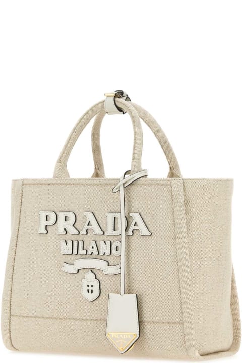 Totes for Women Prada Sand Canvas Shopping Bag