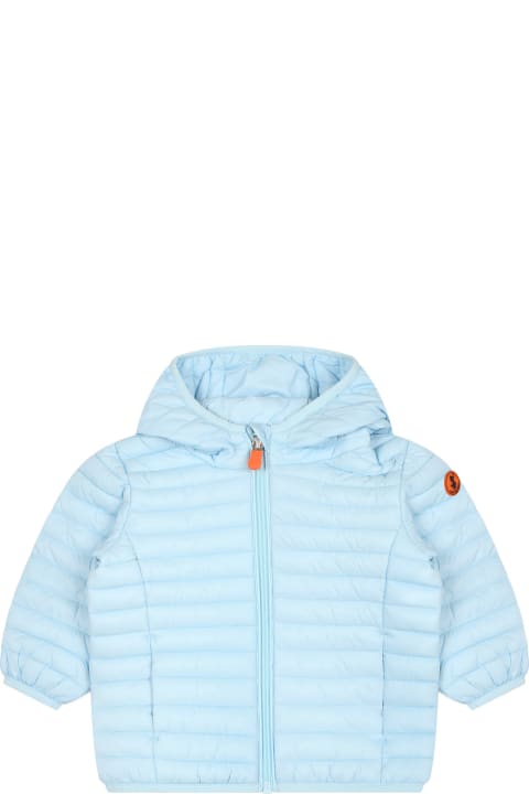 Topwear for Baby Girls Save the Duck Light Blue Nene Down Jacket For Baby Boy With Logo