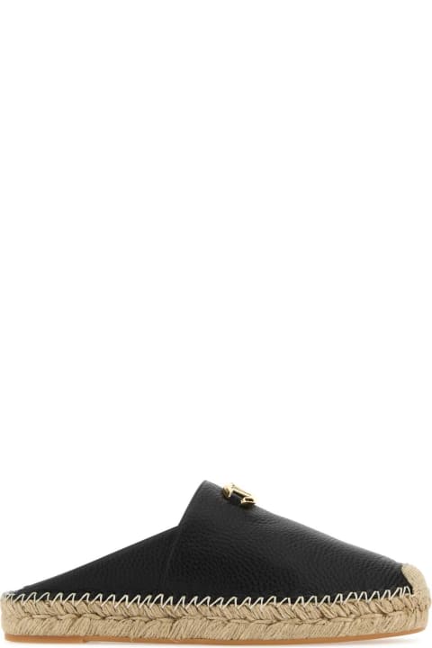 Flat Shoes for Women Valentino Garavani Black Leather Vlogo The Bold Edition Espadrilles