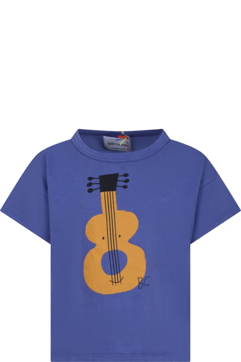 Bobo Choses Topwear for Boys Bobo Choses Blue T-shirt For Kids With Guitar