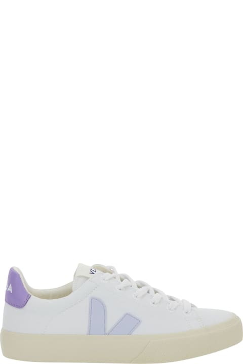 Fashion for Women Veja 'campo' White Low Top Sneakers With Violet Logo In Cotton Woman