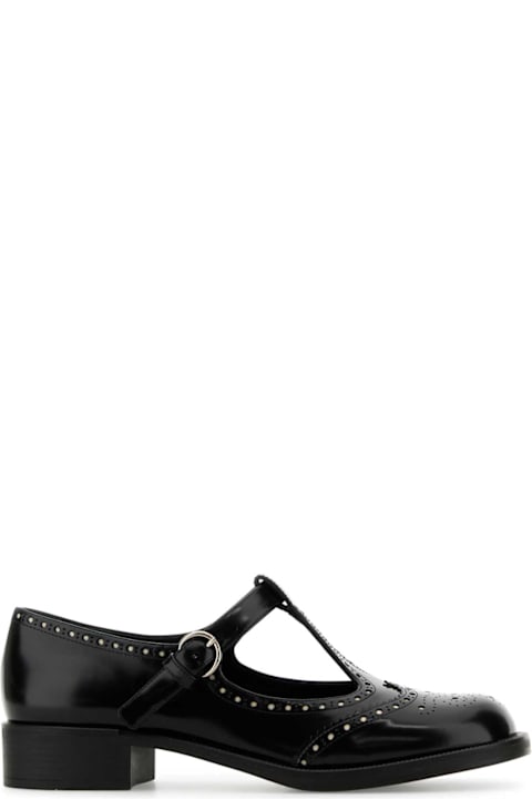 أحذية برباط لـ السيدات Miu Miu Black Leather Brogue Monk Strap Shoes