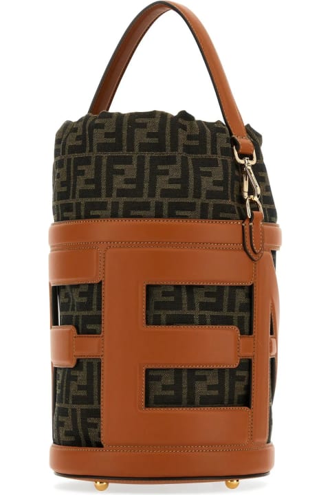 Fendi Totes for Women Fendi Embroidered Leather And Jacquard Step Out Bucket Bag