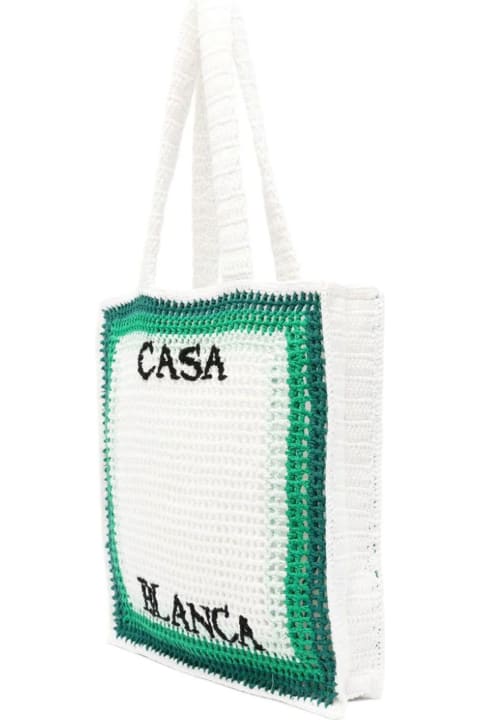 Casablanca Totes for Women Casablanca Crocheted Tennis Tote Bag In Green And White