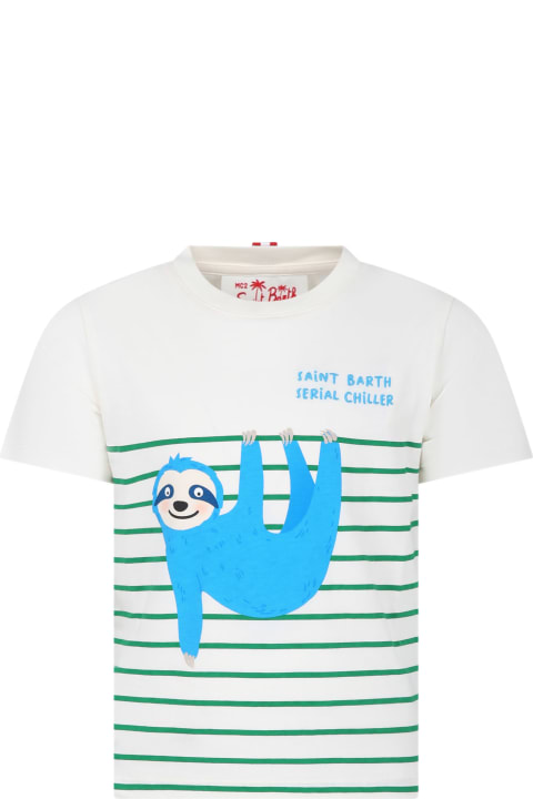 MC2 Saint Barth T-Shirts & Polo Shirts for Boys MC2 Saint Barth Ivory T-shirt For Kids With Sloth Print