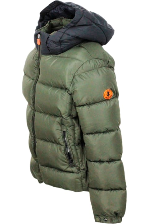 Save the Duck Kids Save the Duck Rumex Down Jacket With Detachable Hood With Animal Free Padding And No Animal Derivatives With Zip Closure And Logo On The Sleeve. Elasticated Edges.