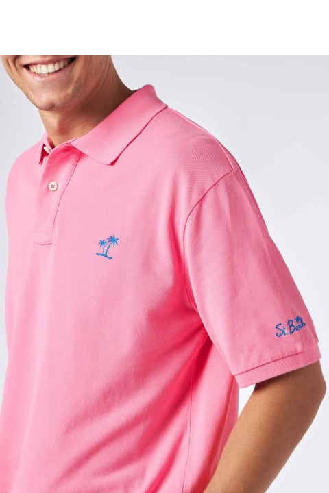 Homeware MC2 Saint Barth Man Pink Piquet Polo With St. Barth Logo And Vintage Effect
