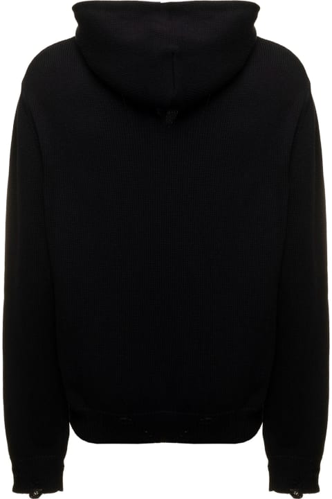 Black Hooded Sweater In Knitted Cotton And Cashmere Blend With Contrasting Jacquard Eyelash Logo To The Chest Amiri Man