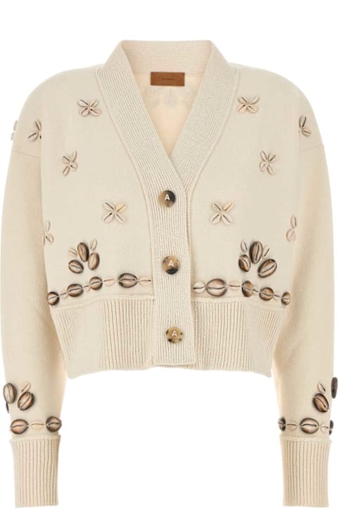 Alanui for Women Alanui Ivory Silk Blend Oversize Ocean Dream Cardigan