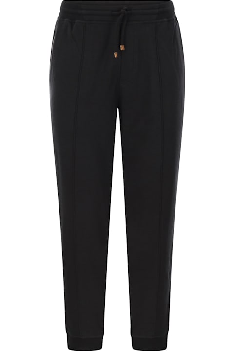 Brunello Cucinelli Fleeces & Tracksuits Sale for Men Brunello Cucinelli Techno Cotton Fleece Trousers With Zip On Stretch Bottom, Crete And Piping