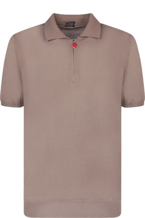 Fashion for Men Kiton Kiton Iconic Mid Zip Taupe Polo Shirt